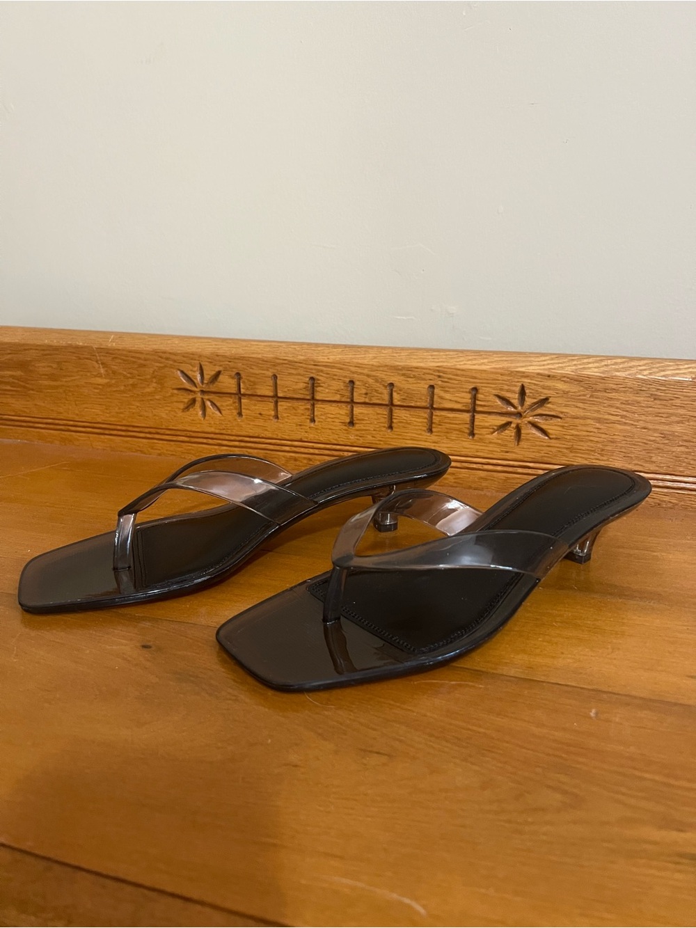 Clear Strap Black Kitten Heel Sandals